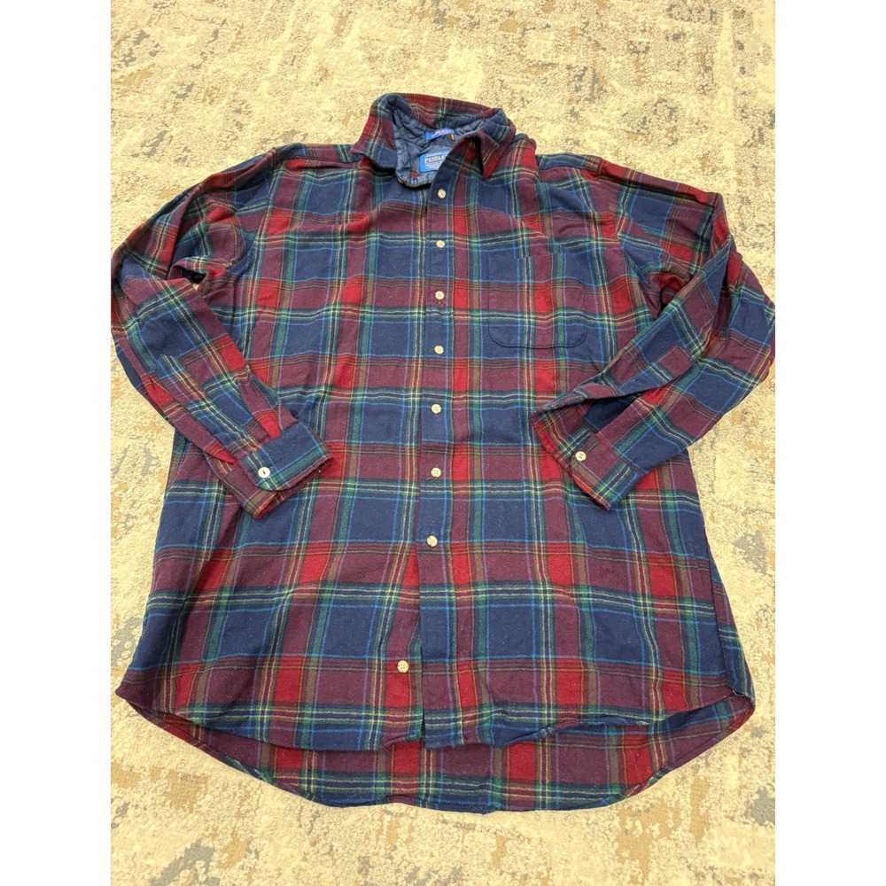 Pendleton Mens XL Tall Wool Plaid Flannel Shirt Red Blue Green Made in USA VTG
